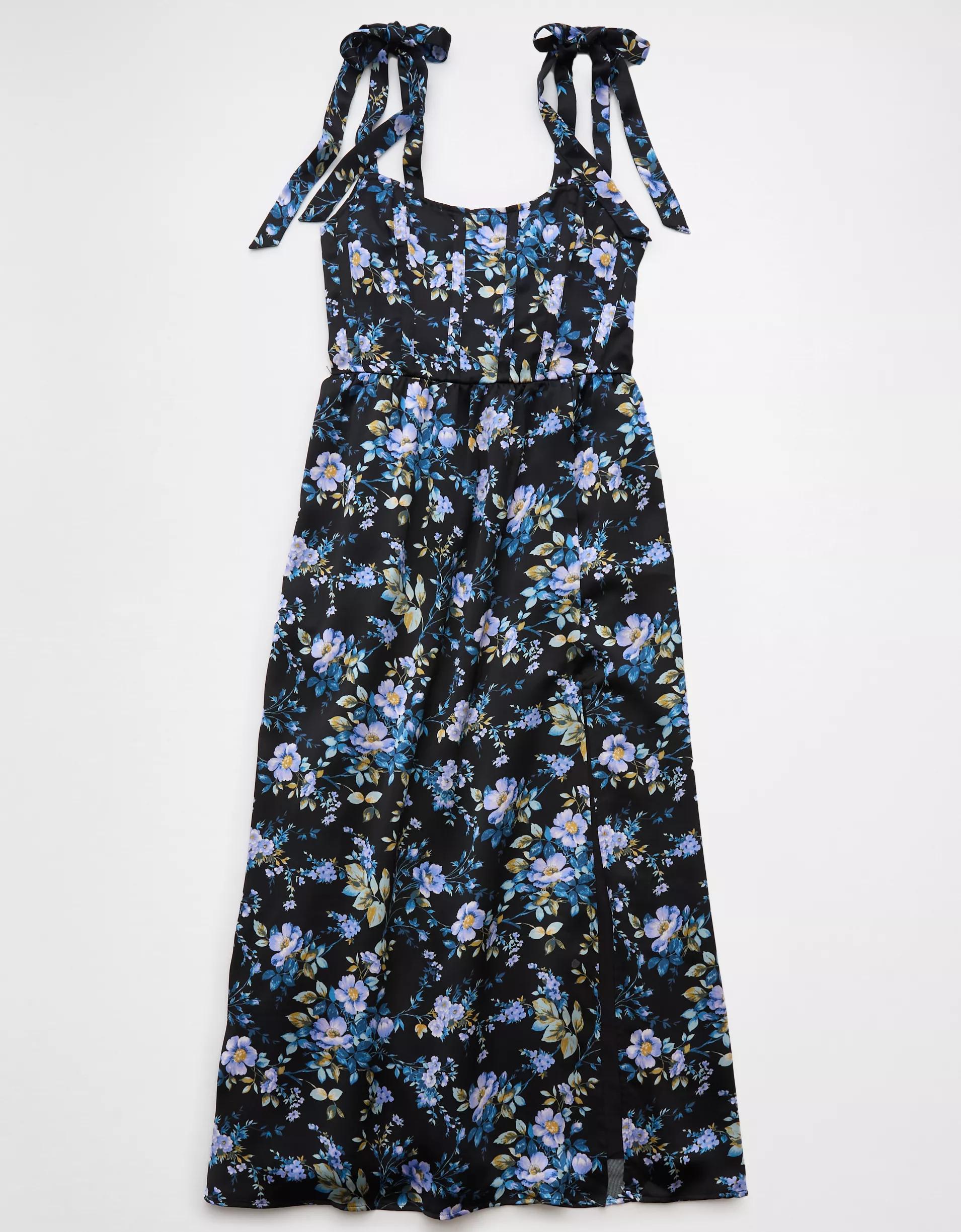 AE Corset Tie Strap Floral Midi Dress Product Image
