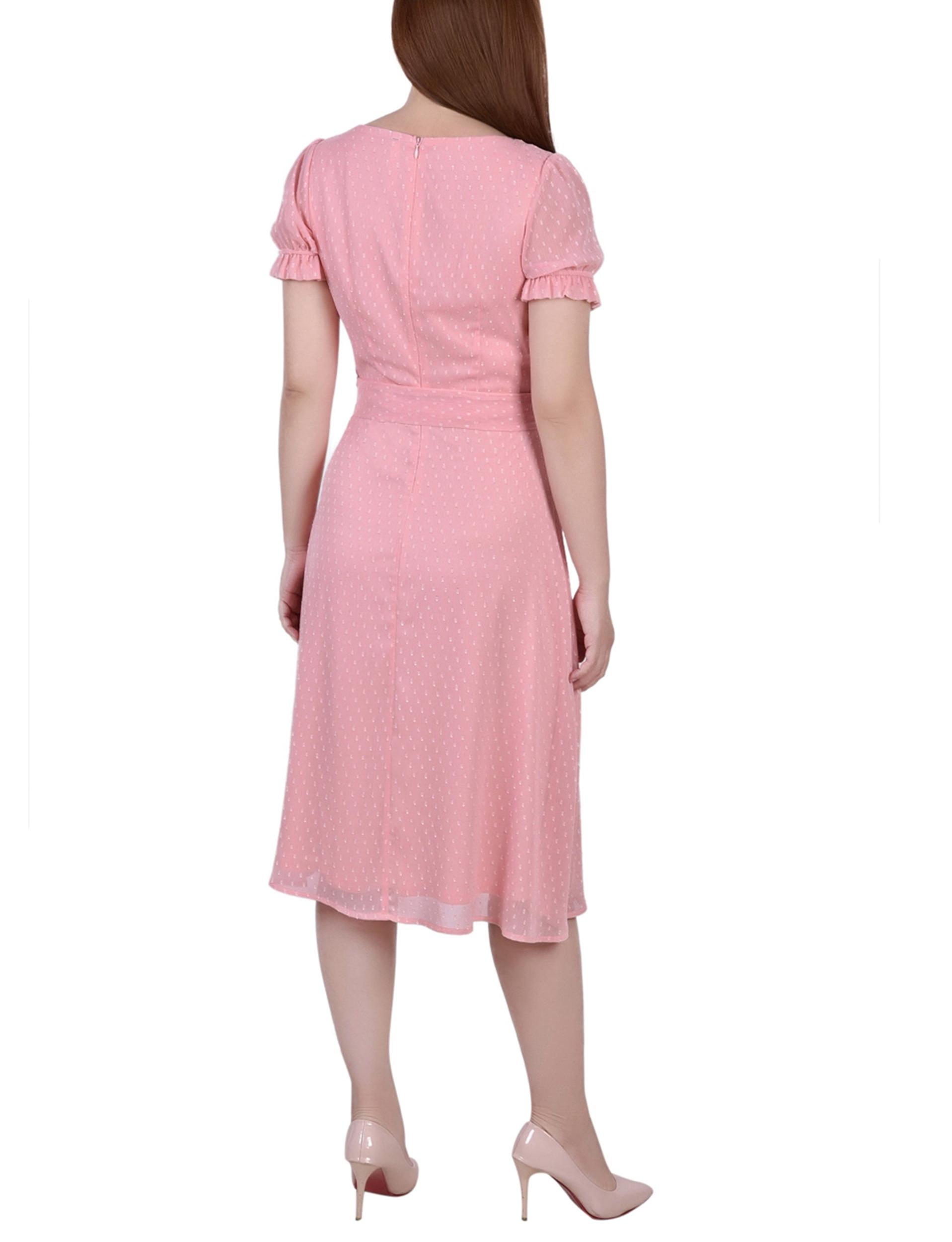 Mellow Rose Short Sleeve Belted Swiss Dot Dress Product Image