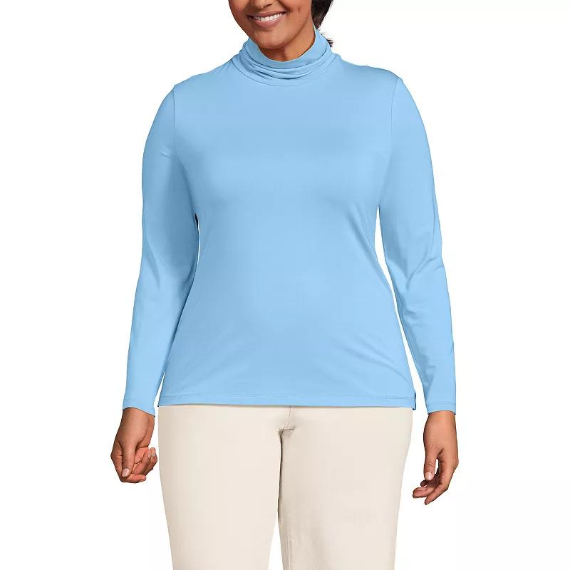 Plus Size Lands' End Lightweight Fitted Long Sleeve Turtleneck, Women's, Size: 1XL, Black Product Image