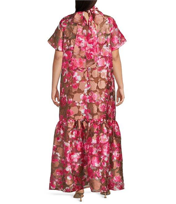 Sugarlips Plus Size Mersin Floral Printed Organza Overlay Long Camisole Maxi Dress Product Image