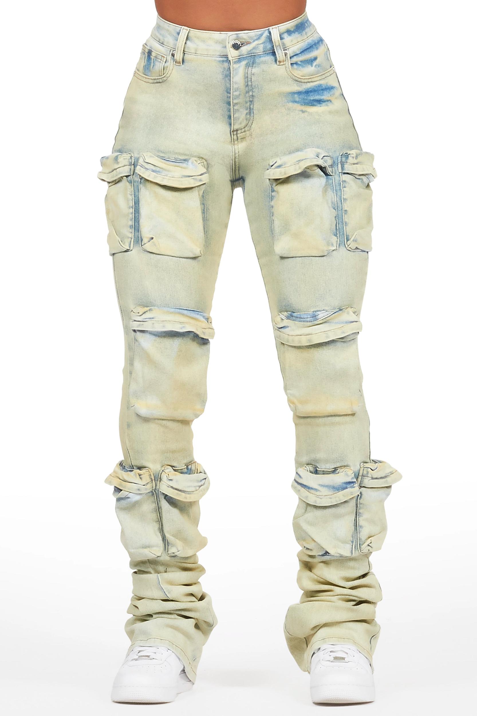 Alliyah Tinted Dirty Wash Cargo Super Stacked Jean Female Product Image