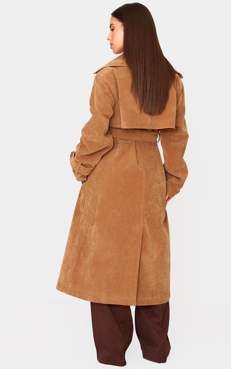 Petite Camel Faux Suede Belted Trench Coat Product Image