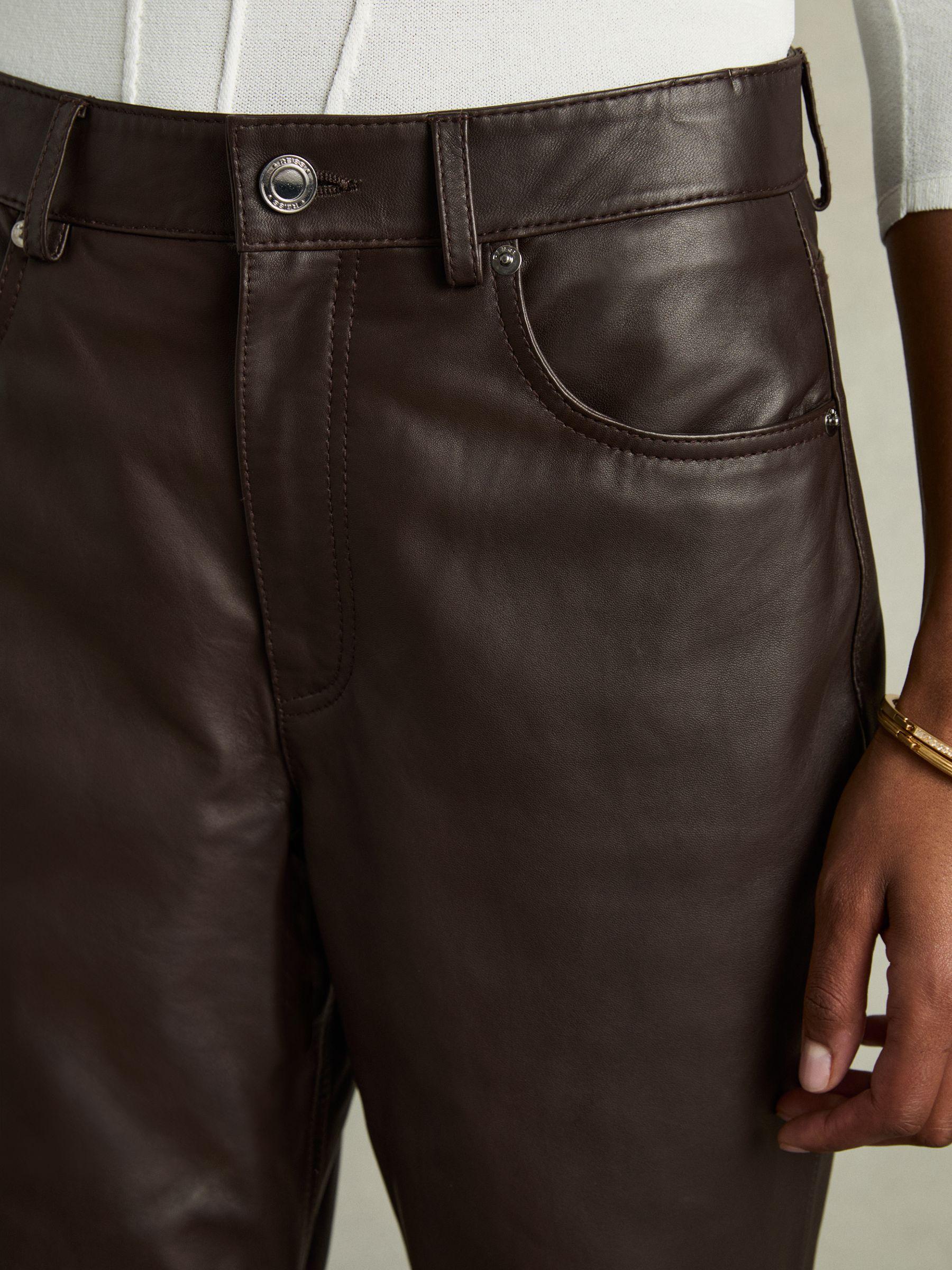 Petite Leather Slim-Leg Trousers in Chocolate Product Image