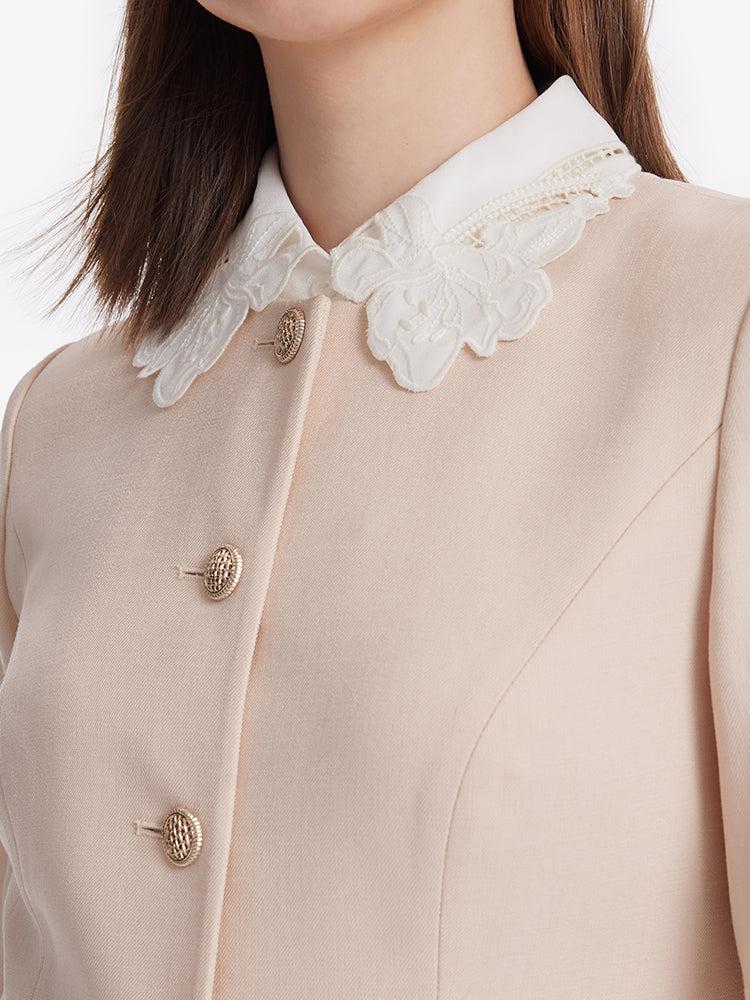 Acetate Single-Breasted Women Mini Dress With Detachable Lace Collar Product Image