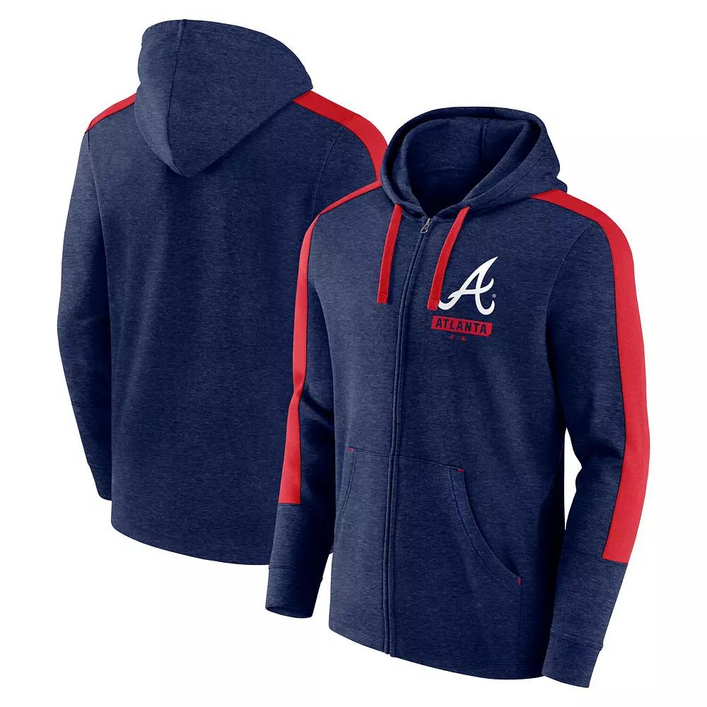 Men's Fanatics Heather Navy Atlanta Braves Gains Fleece Full-Zip Hoodie, Size: 4XL, Blue Product Image