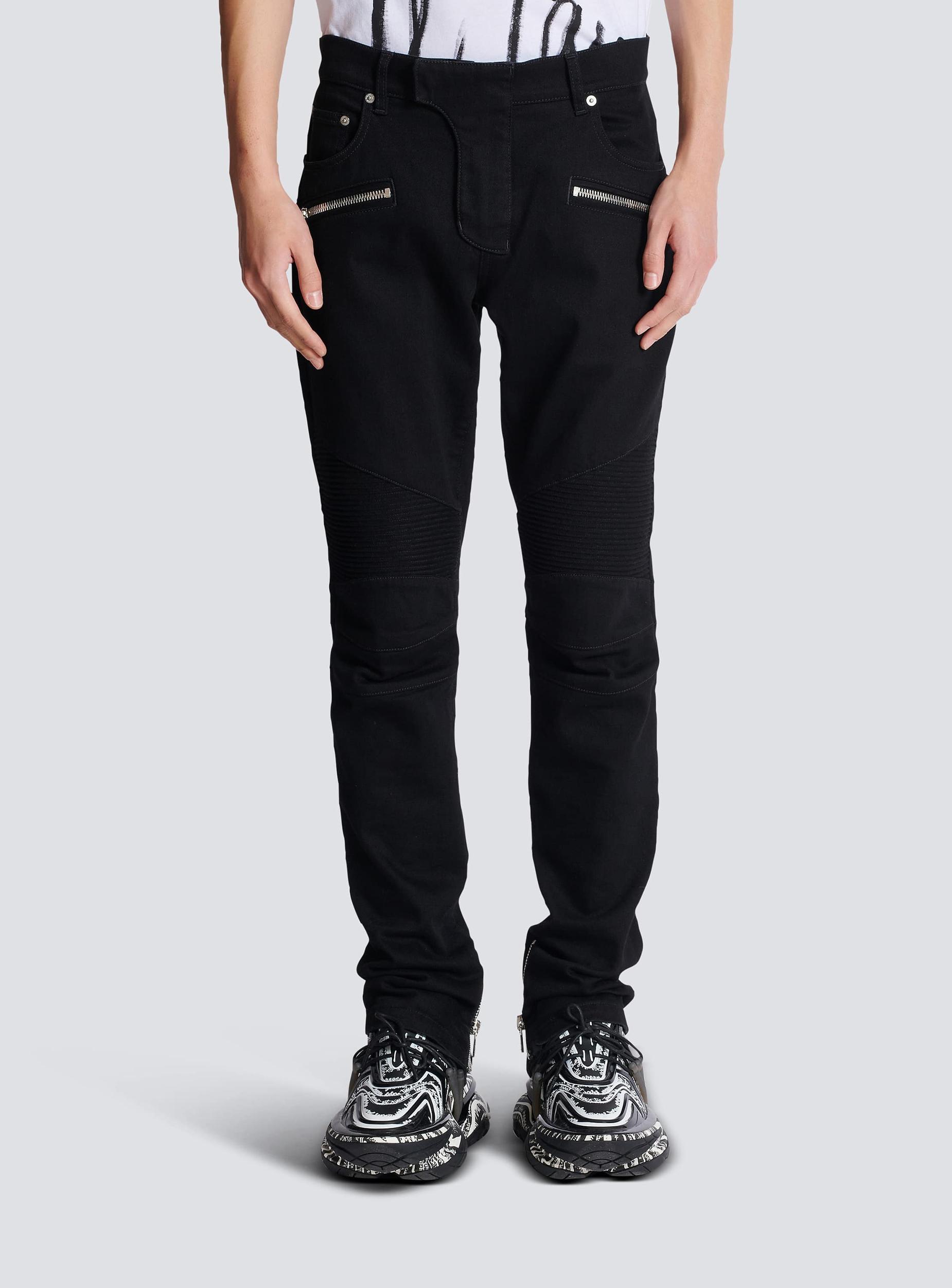 Slim-fit biker jeans in black denim Product Image
