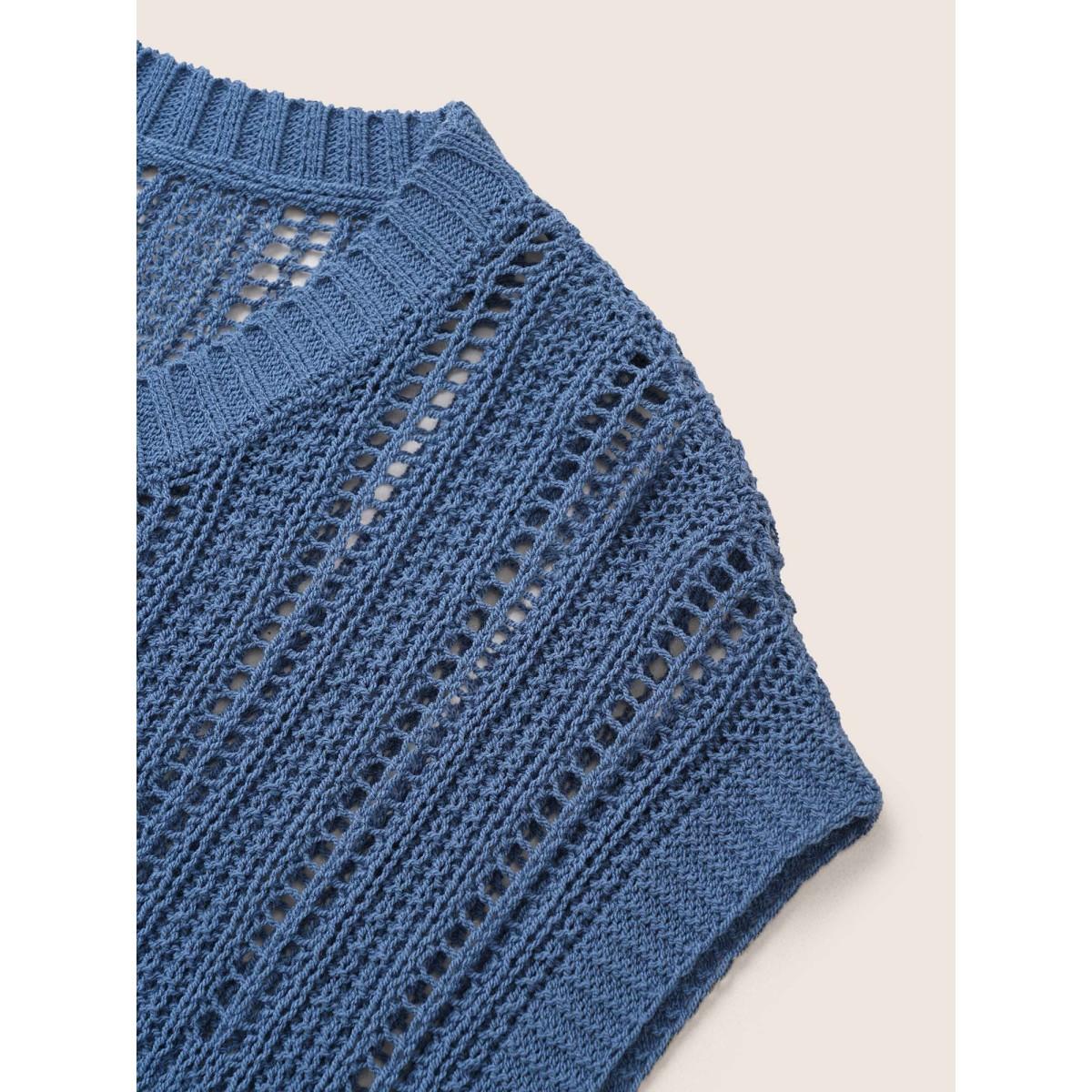 Plus Size Solid Texture Pointelle Knit Sweater Vest Aegean Women Casual Sleeveless Round Neck Everyday Pullovers BloomChic 30/6X Product Image