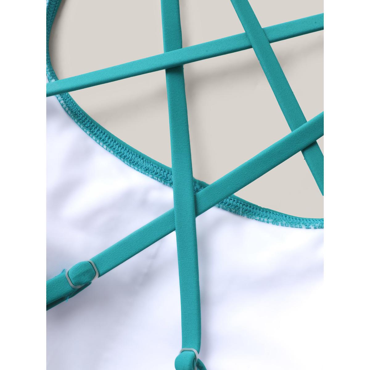 Plus Size Anti-Float Ties Crossstraps Backs Swim Dress Women's Swimwear Teal Beach Bodycon U-neck High stretch Curve Swim Dresses BloomChic 30/6X Product Image