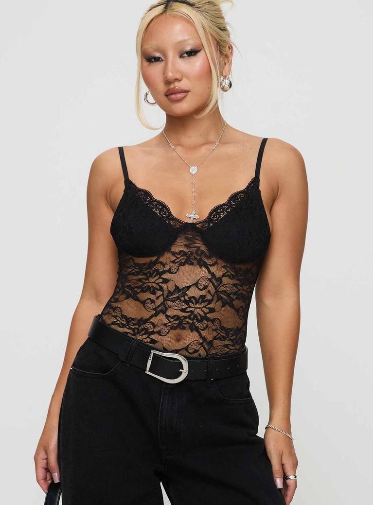 Wystan Lace Bodysuit Black Product Image
