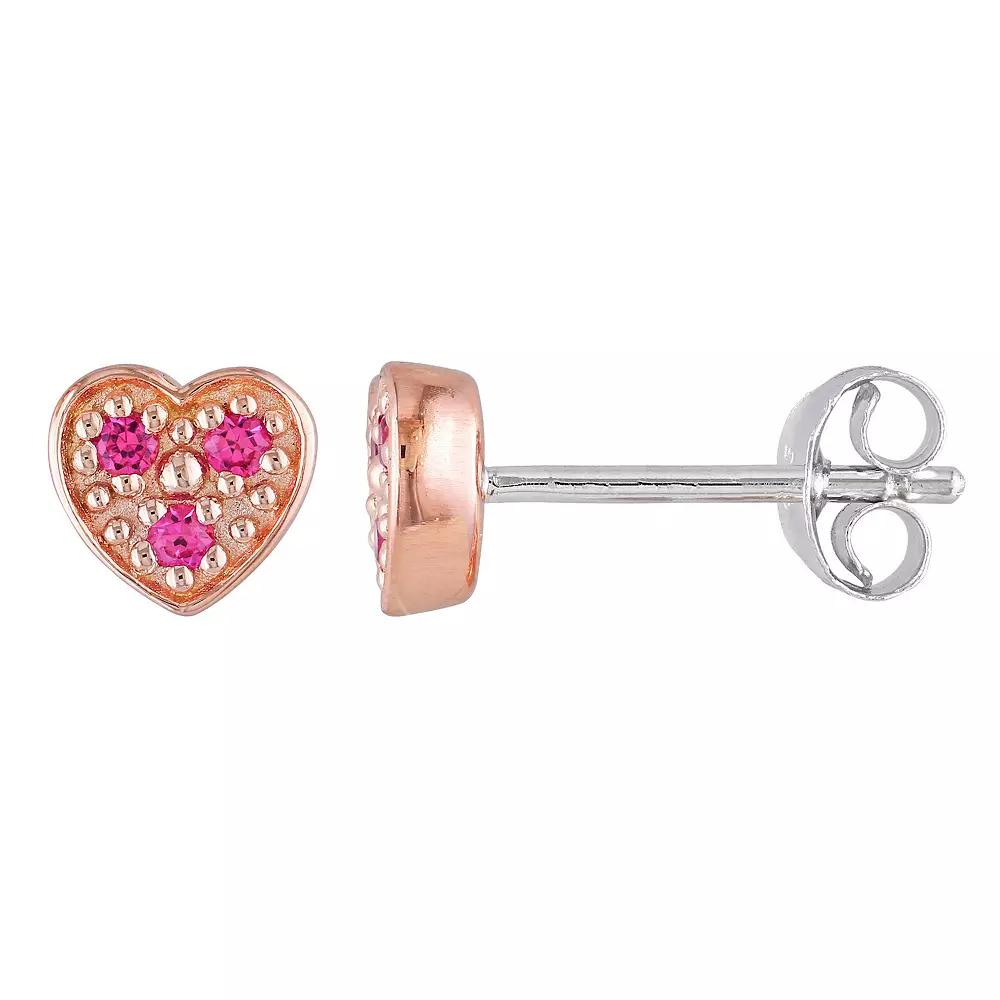 Stella Grace Two Tone Sterling Silver Lab-Created Pink Sapphire Heart Stud Earrings, Women's, Pink Tone Product Image