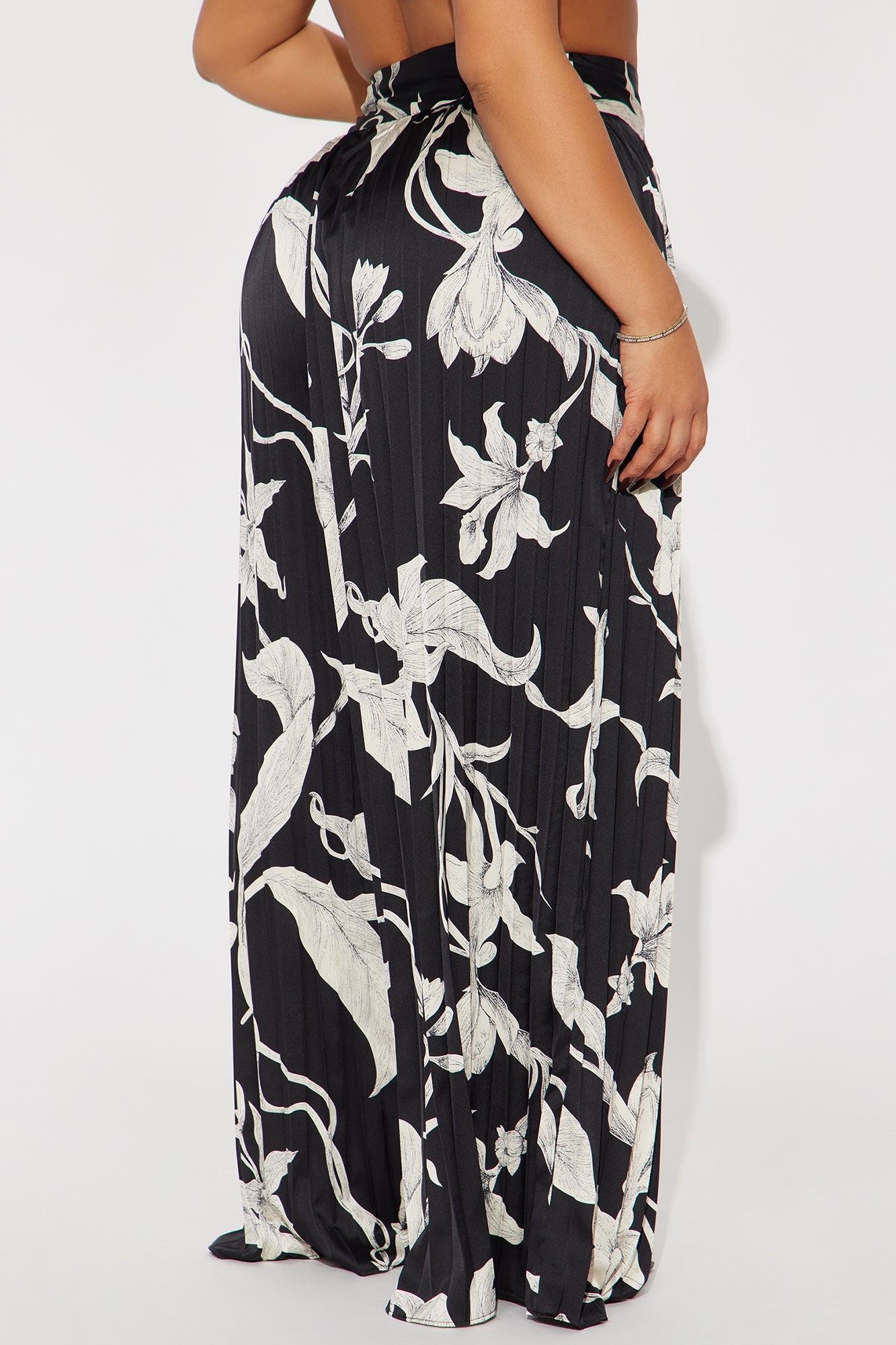 Leila Pleated Satin Wide Leg Pant - Black Product Image