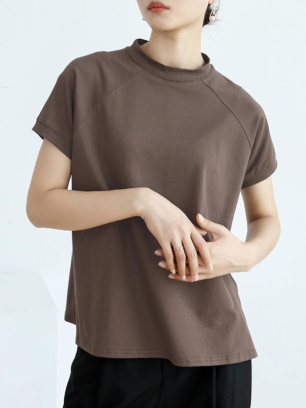 Casual Short Sleeves Loose Solid Color Stand Collar T-Shirts Tops Product Image
