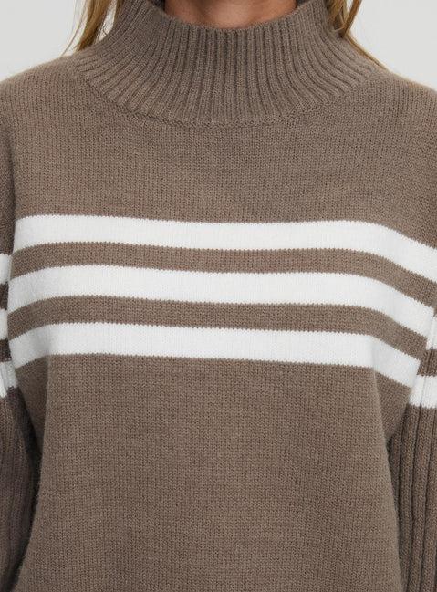 Bessemer Funnel Neck Knit Sweater Mocha Stripe Product Image