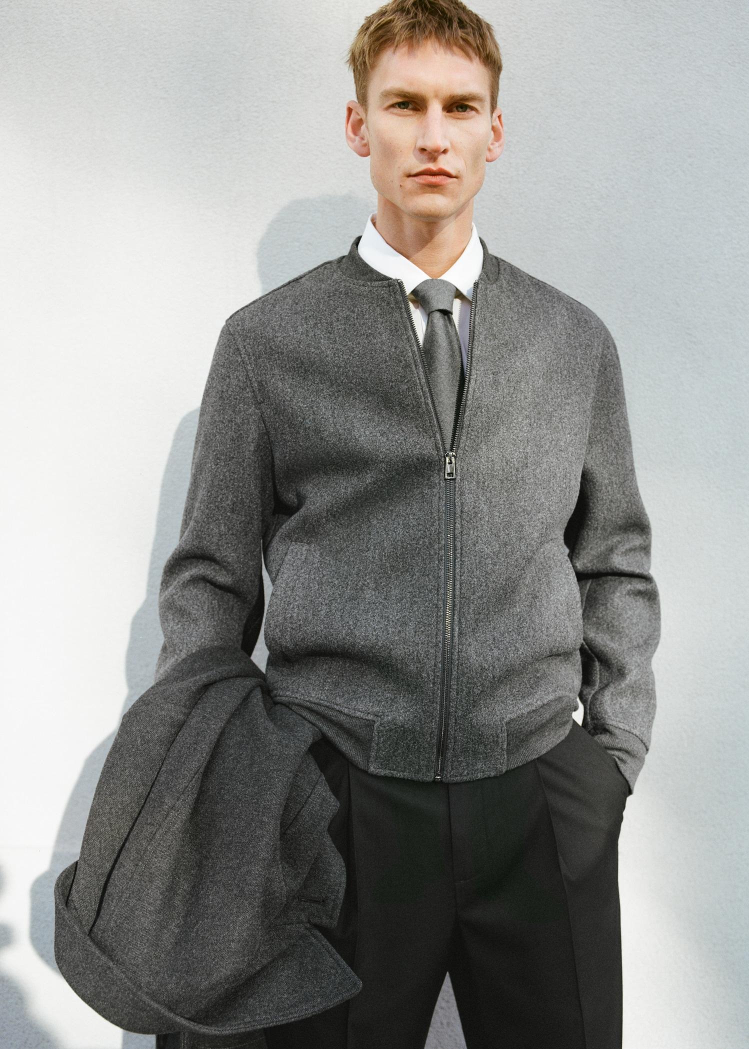 Regular-fit flannel bomber jacket - Men | MANGO USA Product Image