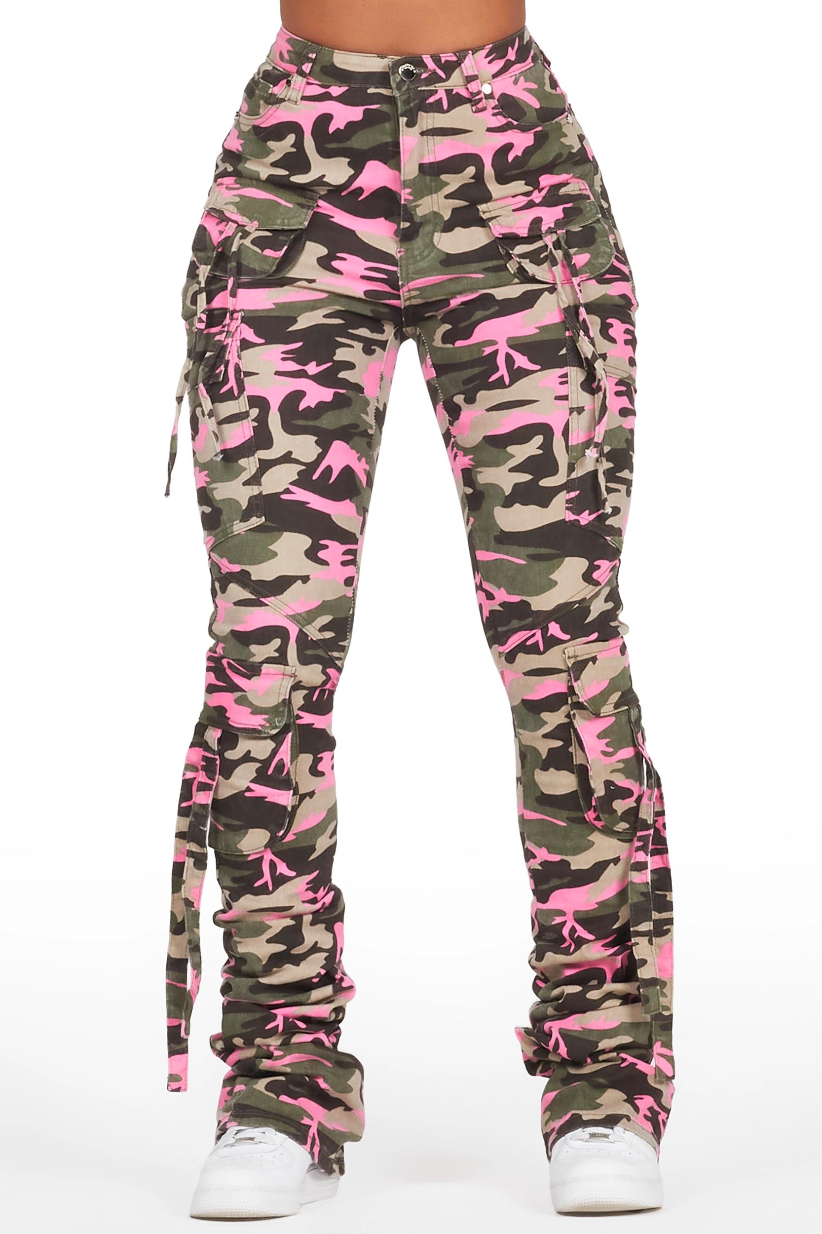 Rakesha Pink/Green Camo Cargo Super Stacked Jean Female Product Image