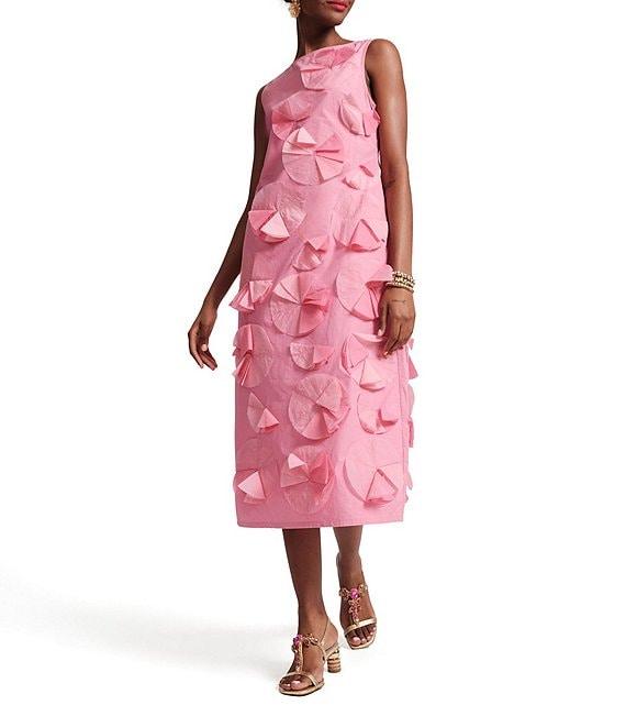 FRANCES VALENTINE Poplin Origami Flower Boatneck Sleeveless Midi Dress Product Image