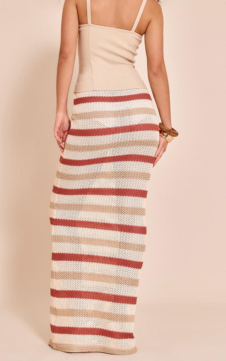 Beige Textured Striped Maxi Skirt Product Image