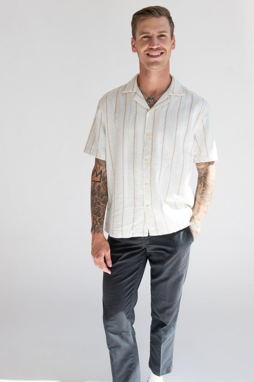 Cream Striped Woven Button Up Shirt Product Image