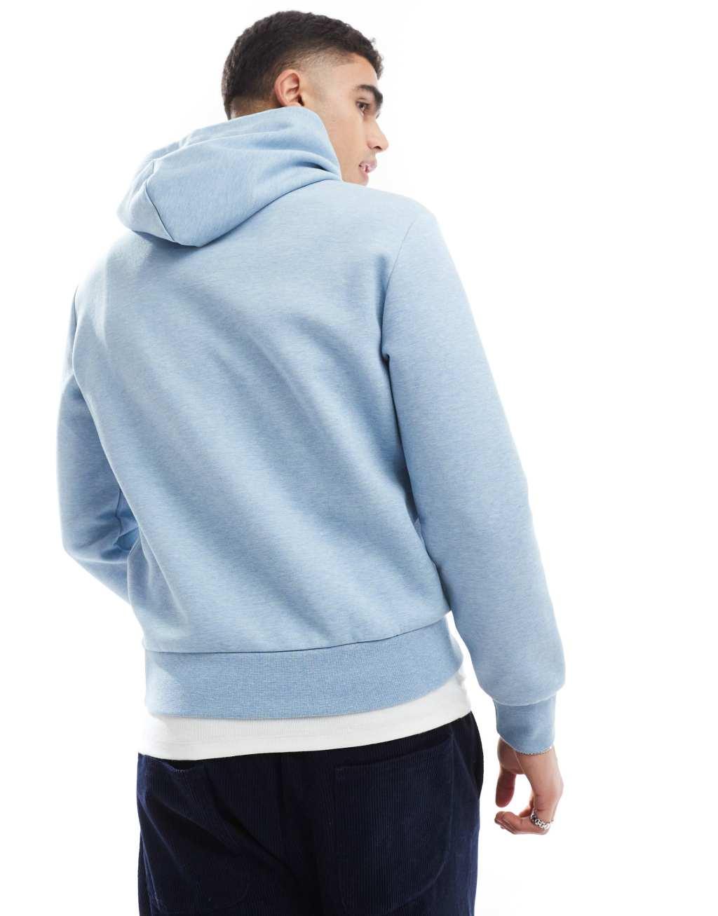 Polo Ralph Lauren central script logo double knit hoodie in light blue heather Product Image
