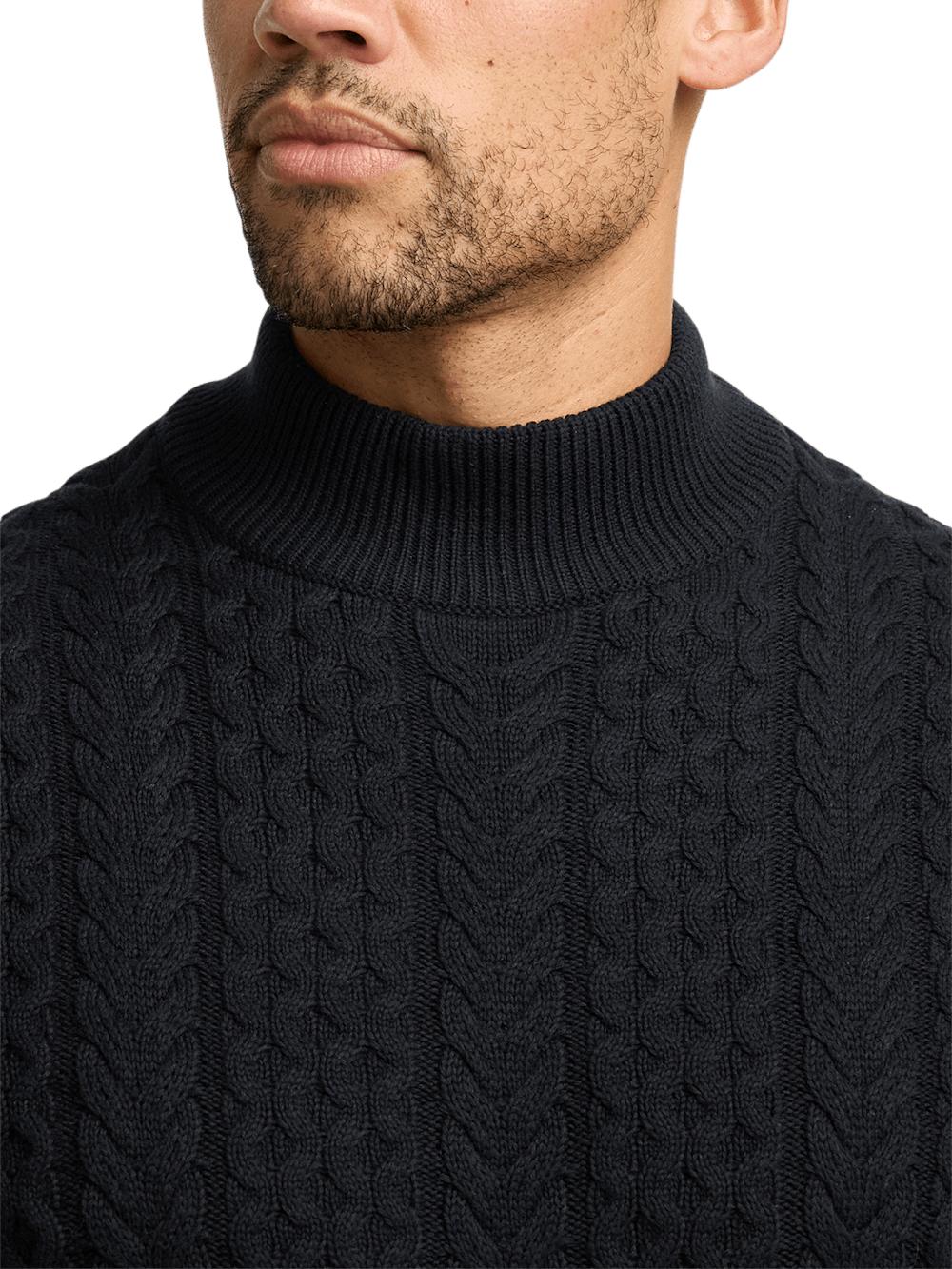 Cotton Cable Mock Neck Sweater - Black Product Image