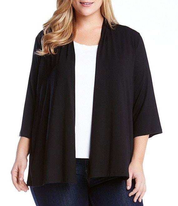 Karen Kane Plus Size Molly Stretch Jersey Knit 3/4 Sleeve Open Front Cardigan Product Image