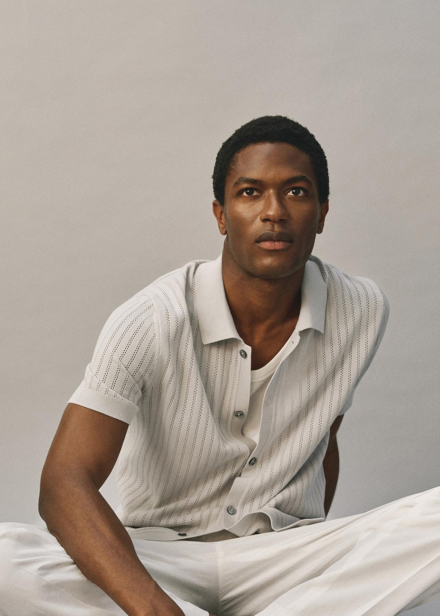 Cotton blouse with openwork detail - Men | MANGO USA Product Image