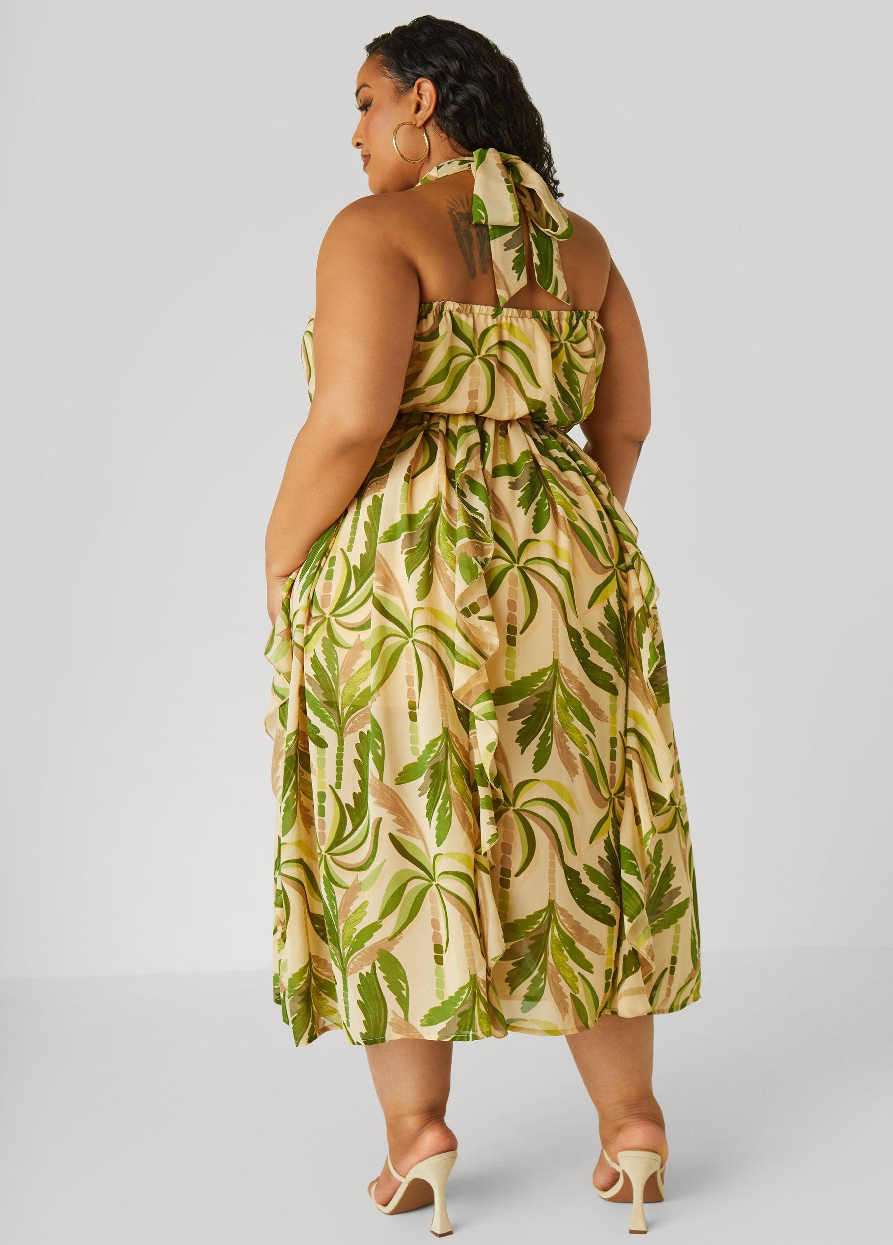 Palm Print Maxi Halter Dress Product Image