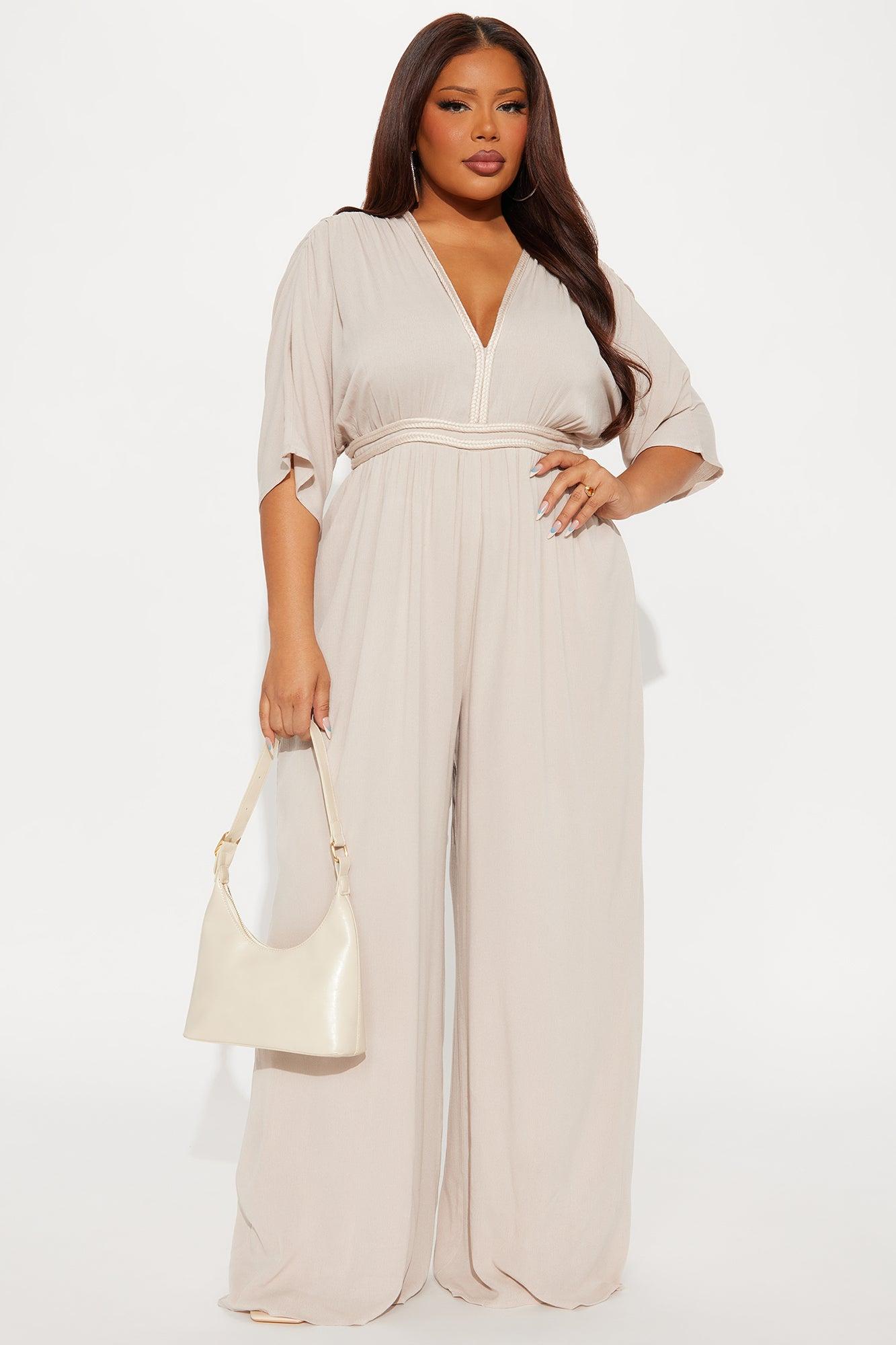 New Mindset Wide Leg Jumpsuit - Taupe Product Image