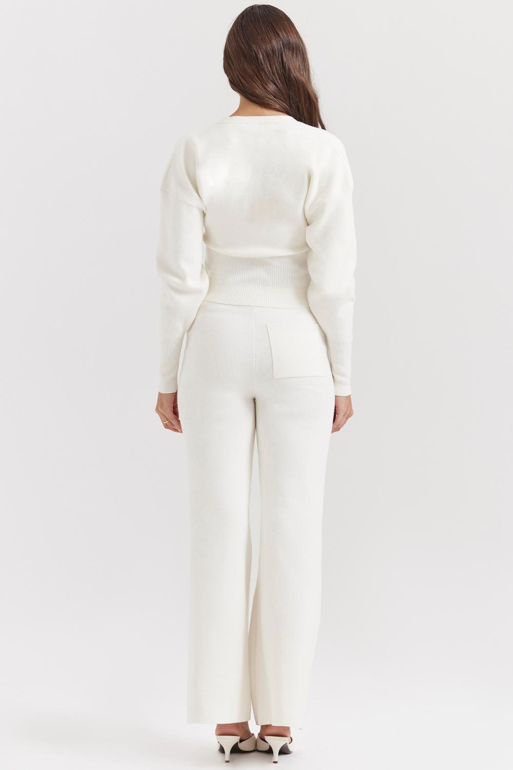Vanna  off white cotton knitted trousers - sale Product Image