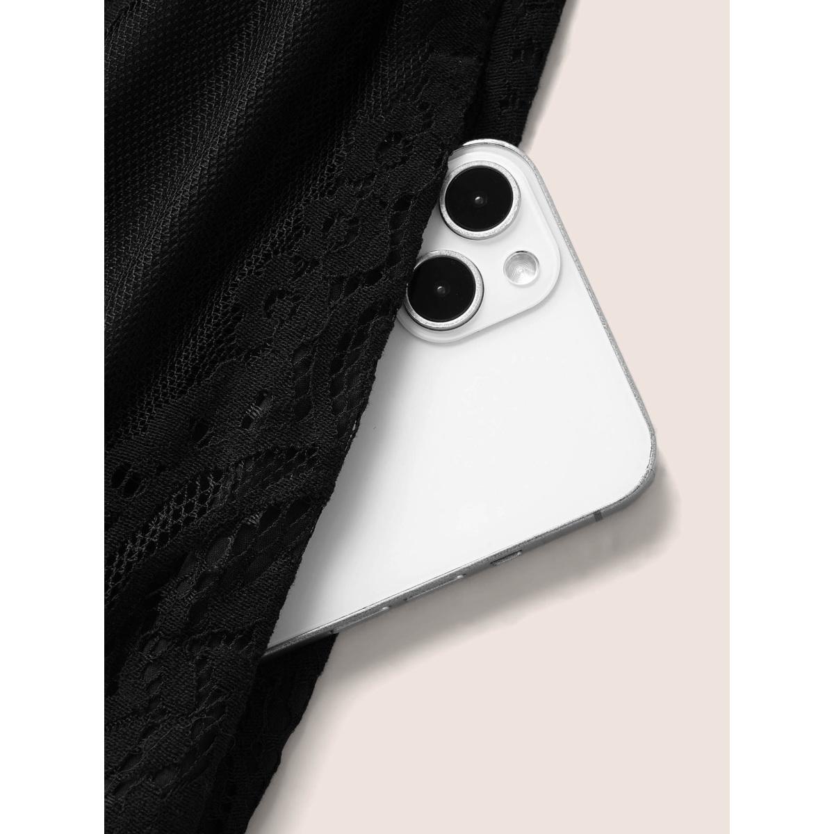 Plus Size Crochet Lace Mesh Backless Maxi Dress Black Women Formal Woven ribbon&lace trim V-neck Short sleeve Curvy BloomChic 22-24/3X Product Image