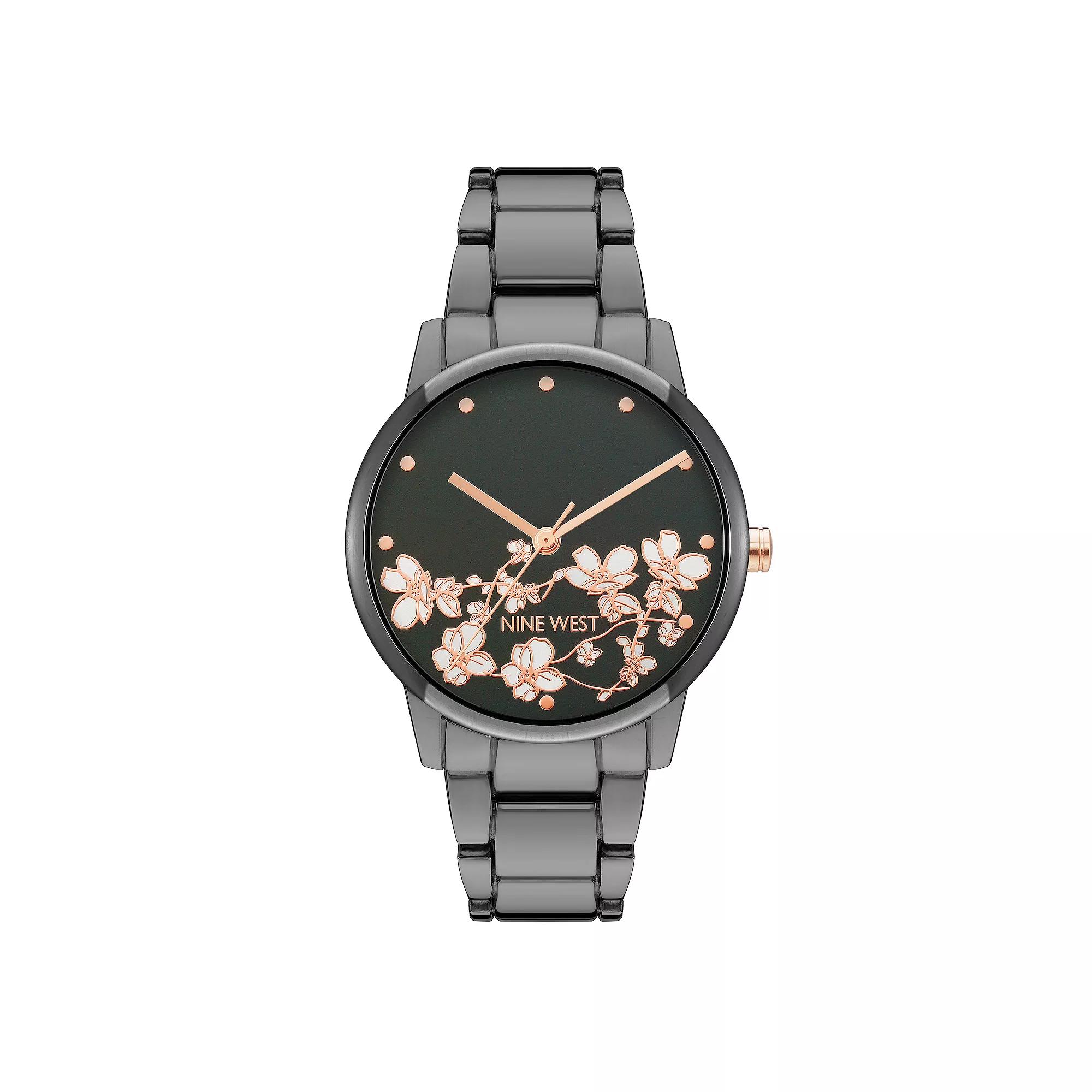 Nine West Women's Flower Dial Two Tone Watch, Size: Medium, Grey Product Image