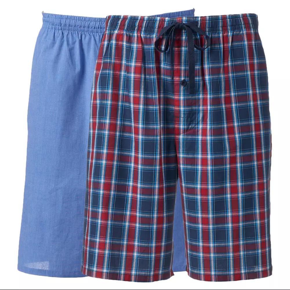 Men's Hanes® Classics 2-pack Plaid Woven Pajama Shorts, Size: XL, Light Blue Red Plaid Product Image