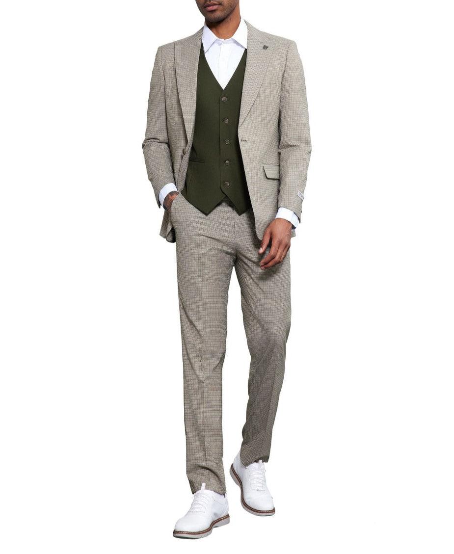 Stacy Adams - 3 Piece Suit Glen Plaid Hybrid Fit in Beige Product Image