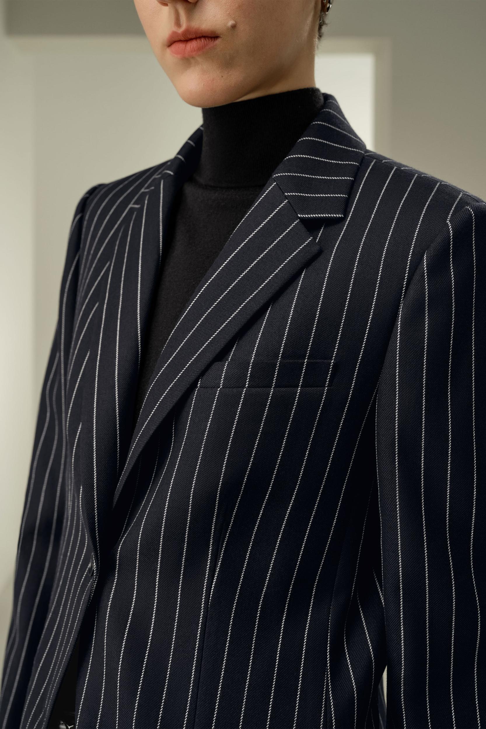 Single Breasted Striped Suit Jacket Product Image