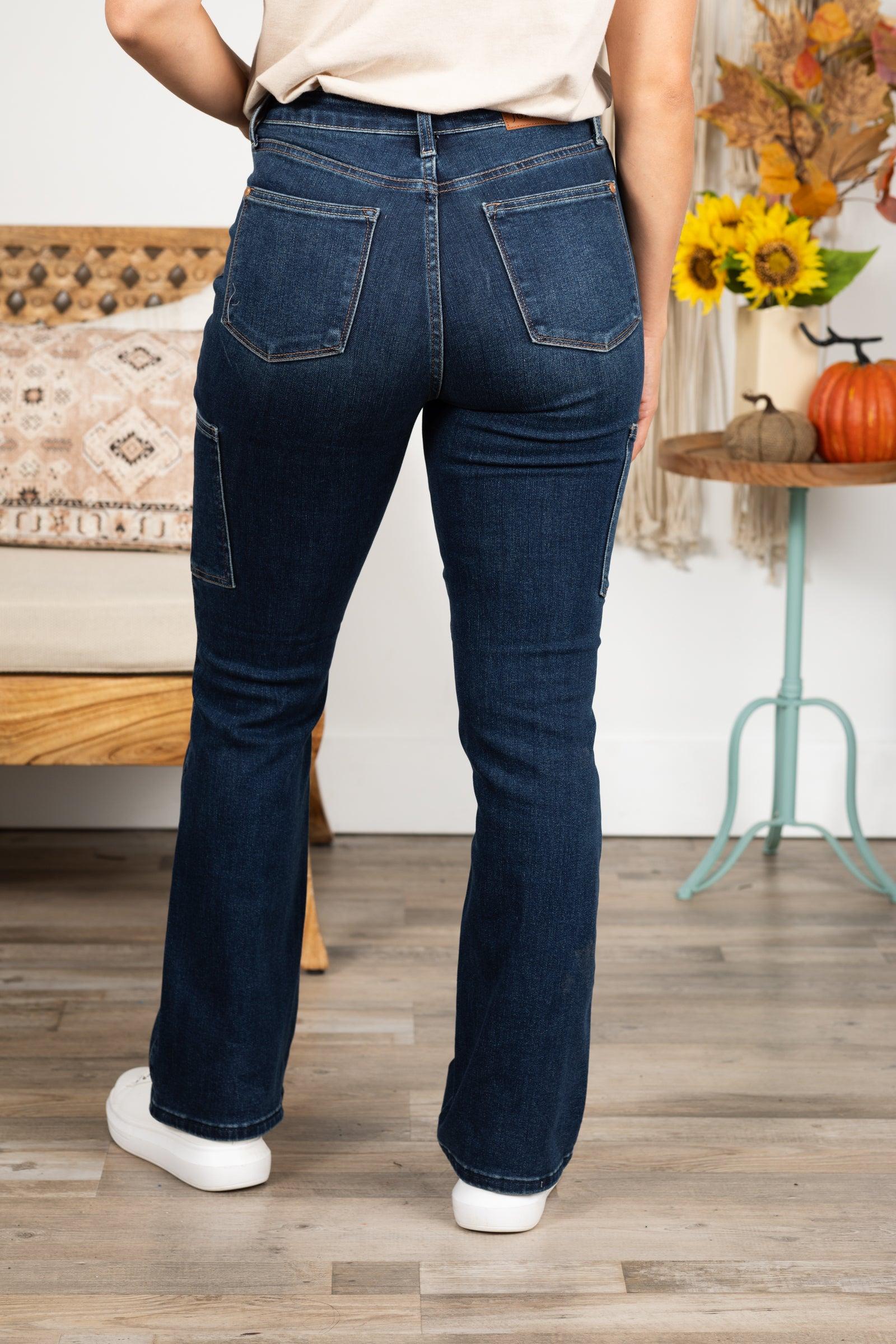 Judy Blue Dark Wash Cargo Bootcut Jeans Product Image
