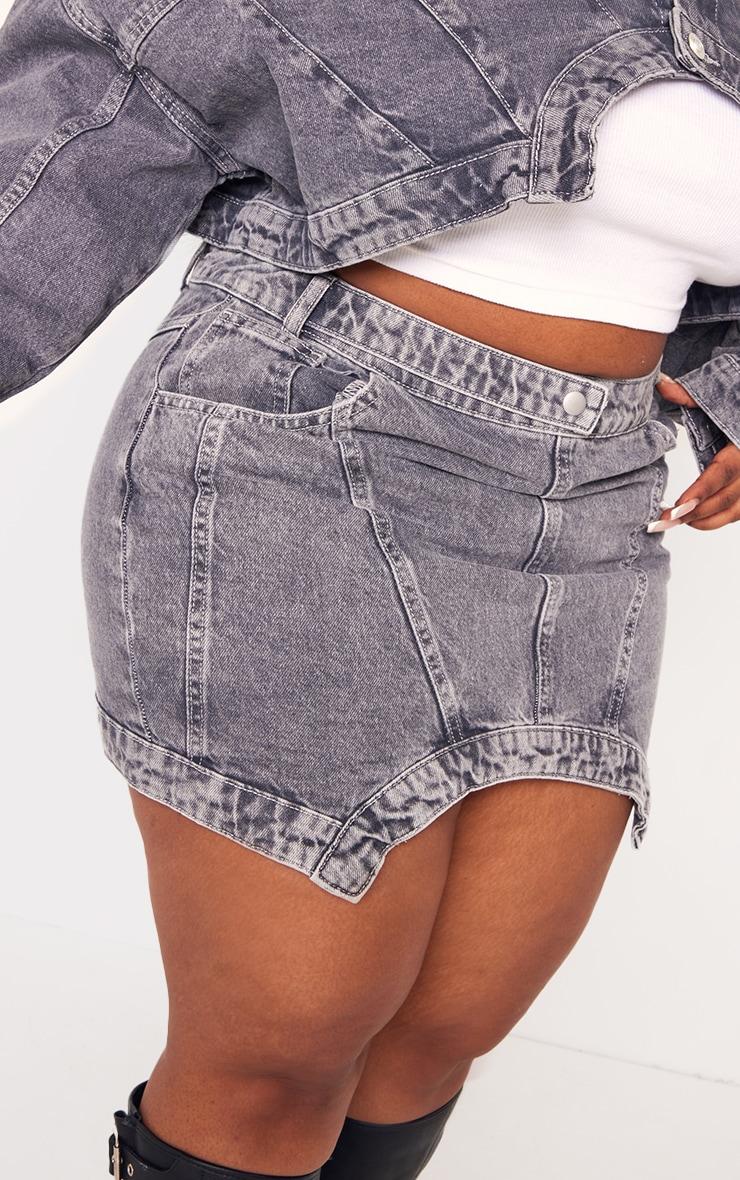 Plus Grey Washed Curved Hem Denim Mini Skirt Product Image
