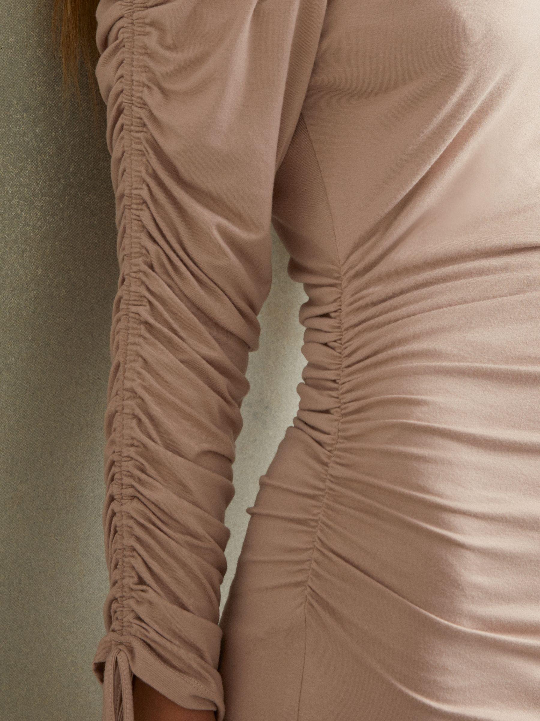 Petite One-Shoulder Ruched-Jersey Midi Dress in Blush Product Image