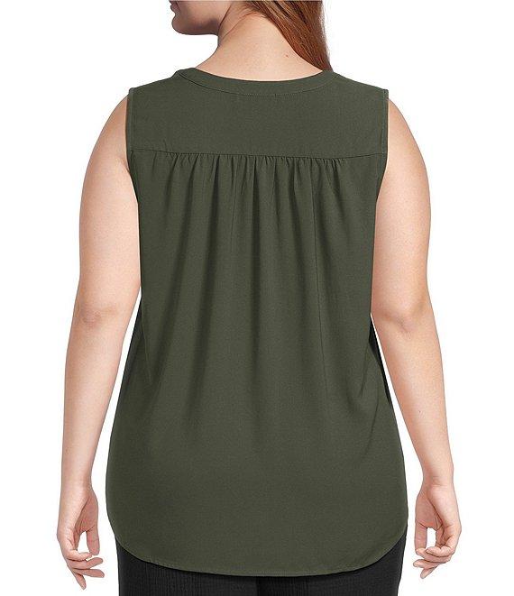 Skies Are Blue Plus Size Split Neck Sleeveless Blouse Product Image