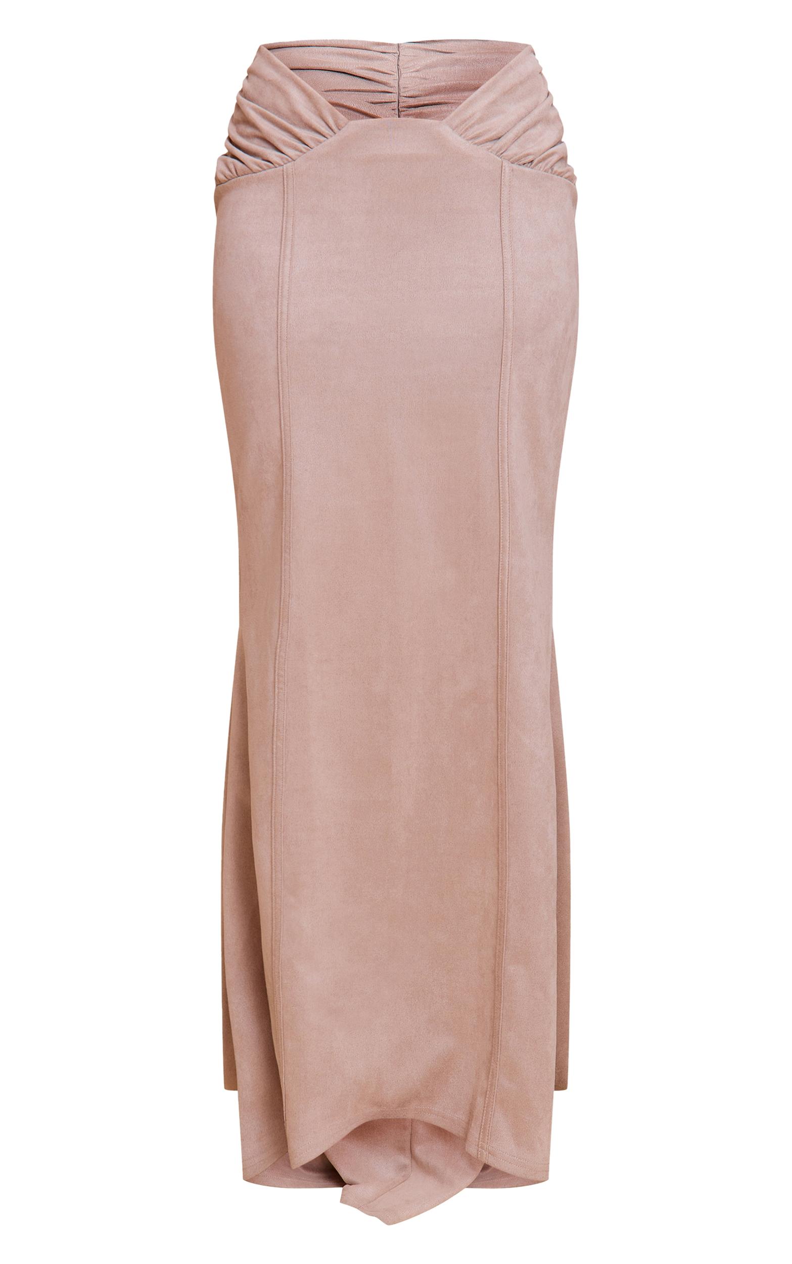 Stone Woven Ruched Waist Detail Maxi Skirt Product Image