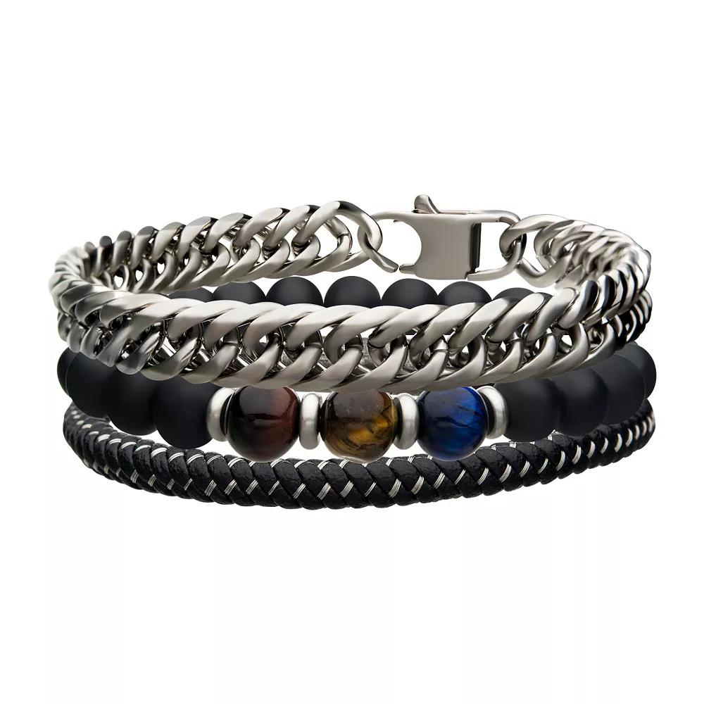 DANTE Men's 8" Trio Black Stackable Bracelet, Silver Tone Product Image