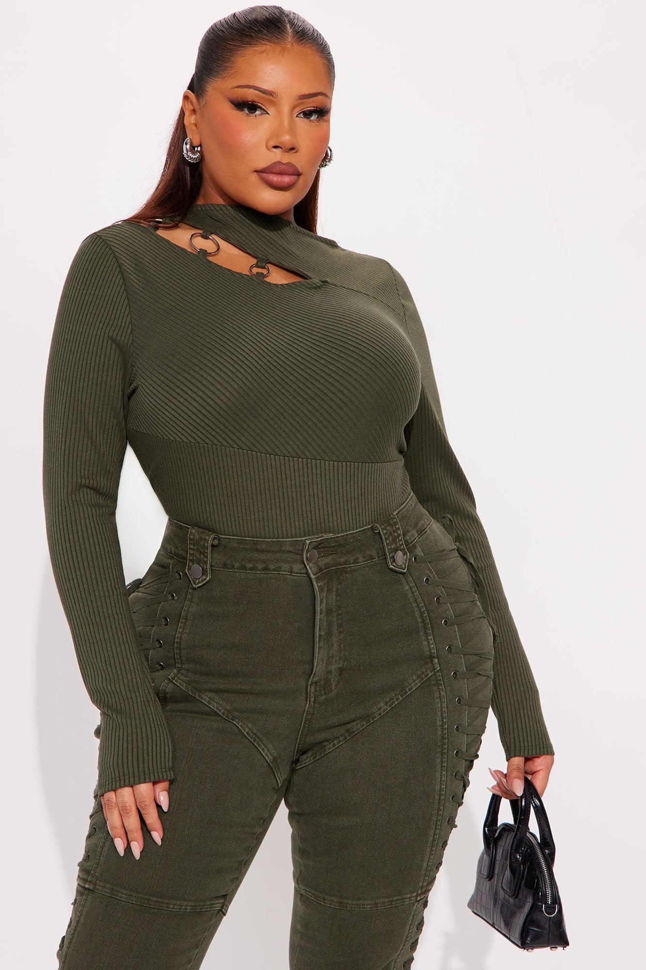 Chelsea Cut Out Ribbed Bodysuit - Olive Female Product Image