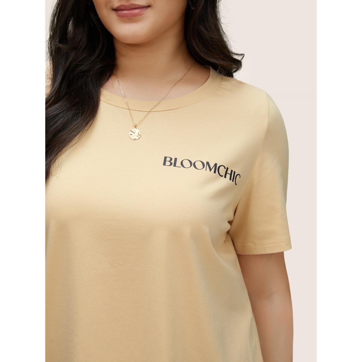 Plus Size BLOOMCHIC Basic Solid Crew Neck T-shirt Apricot Women Casual Non Positive slogan Everyday T-shirts BloomChic 14-16/1X Product Image
