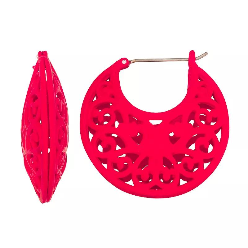 Simply Vera Vera Wang Click-It Filigree Hoop Earrings, Women's, Red Product Image