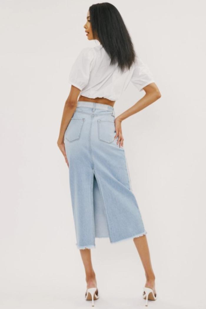 Midi High Rise Denim Contrast Skirt Product Image