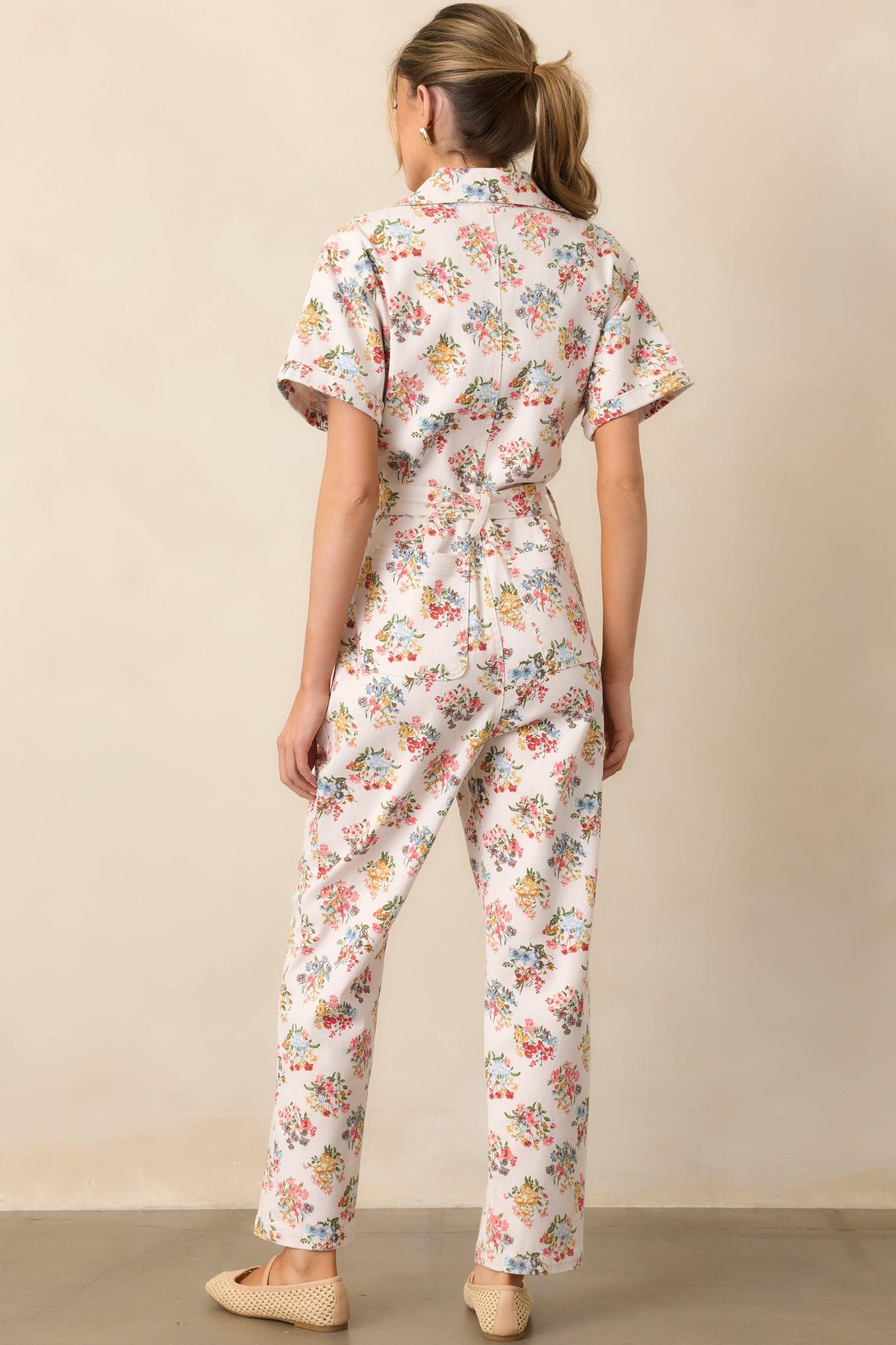 A Day At The Market Ivory Floral Button Front Jumpsuit Product Image