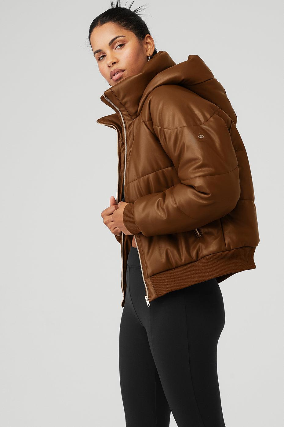 Faux Leather Boss Puffer - Cinnamon Brown Product Image