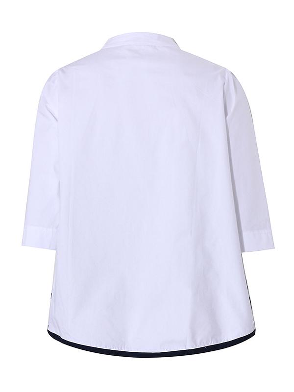 Casual Three-Quarter Sleeves Loose Embroidered Stand Collar Blouses&Shirts Tops Product Image