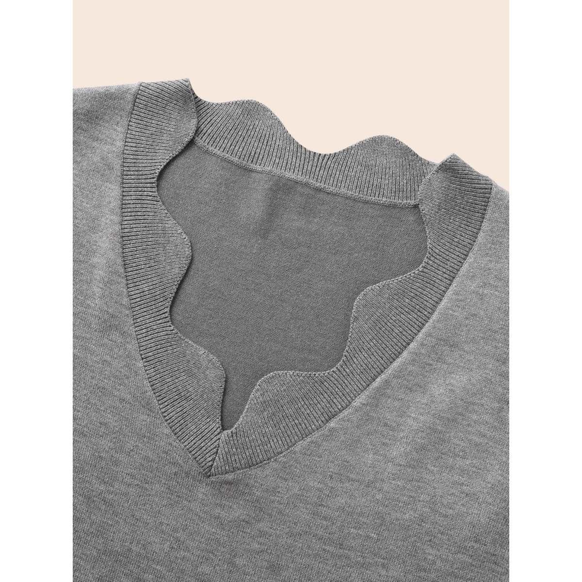 Plus Size Supersoft Essentials Scalloped Trim Split Hem Pullover Mediumgray Women Casual Long Sleeve V-neck Everyday Pullovers BloomChic 26/4X Product Image