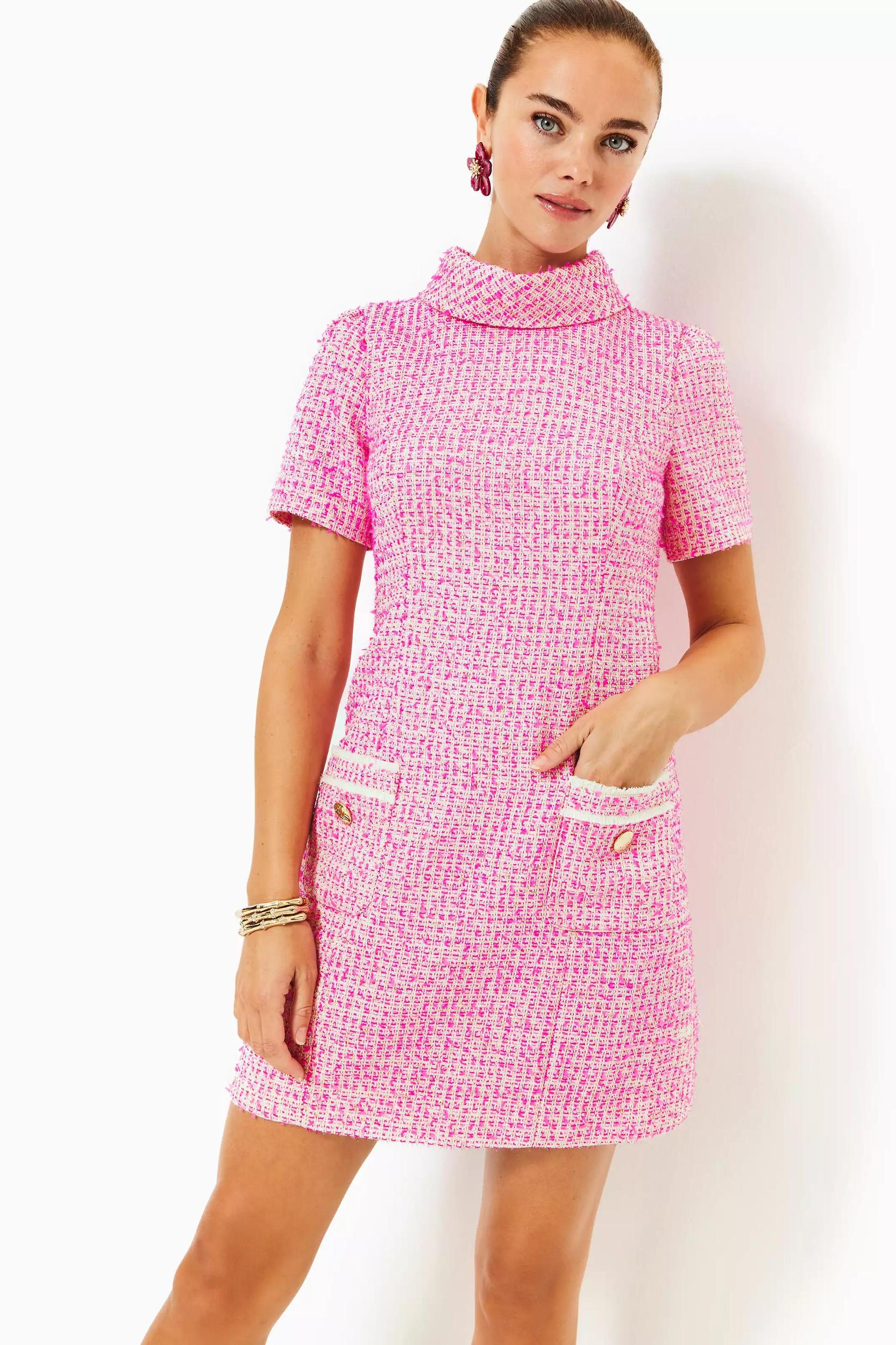 Tiessa Short Sleeve Boucle Shift Dress Product Image