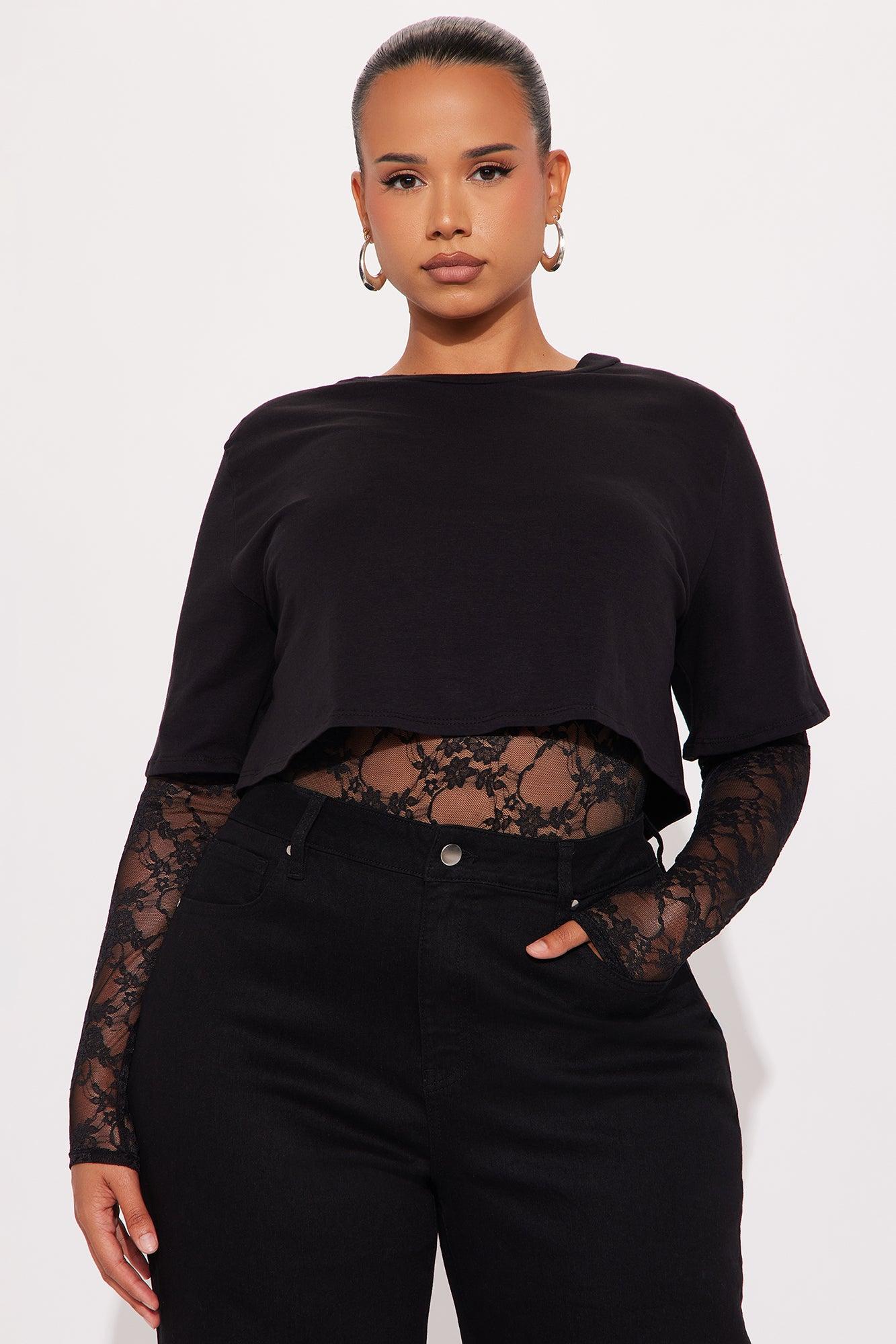 Unmatched Long Sleeve Lace Bodysuit - Black Female Product Image